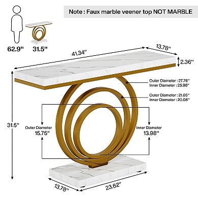 Modern Console Table with Faux Marble Top and Metal Frame for Entryway or Living Room