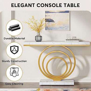 Modern Console Table with Faux Marble Top and Metal Frame for Entryway or Living Room