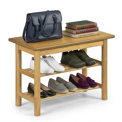 Rubberwood 3-Tier Shoe Rack Entryway Storage Bench with Seat