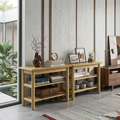 Rubberwood 3-Tier Shoe Rack Entryway Storage Bench with Seat
