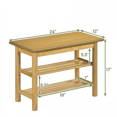 Rubberwood 3-Tier Shoe Rack Entryway Storage Bench with Seat