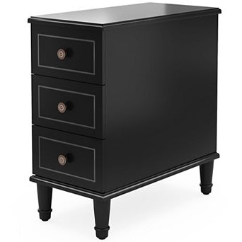 Wood Nightstand with 3 Drawers and Bronze Hardware, Narrow Side Table with Storage, No Assembly