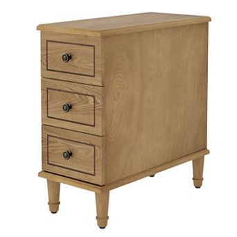 Wood Nightstand with 3 Drawers and Bronze Hardware, Narrow Side Table with Storage, No Assembly