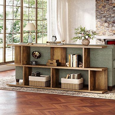 Mid Century Console Table with 3-Tier Storage Shelves for Entryway or Sofa