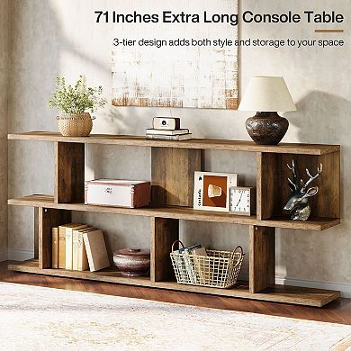 Mid Century Console Table with 3-Tier Storage Shelves for Entryway or Sofa