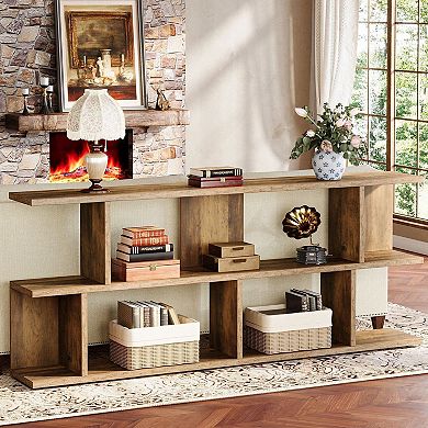 Mid Century Console Table with 3-Tier Storage Shelves for Entryway or Sofa