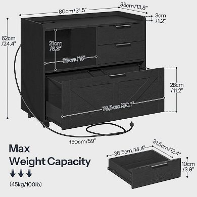 Lateral File Cabinet with Power Ports, Open Storage, and Smooth-Rolling Casters