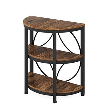 Narrow Half Round Side Table 3 tier Shelf End Table for Bedroom Living Room or Hallway