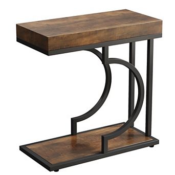Slim C Shaped End Table with Faux Marble Top, Narrow Side Table for Living Room or Bedroom
