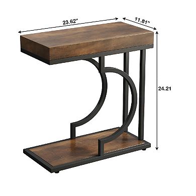 Slim C Shaped End Table with Faux Marble Top, Narrow Side Table for Living Room or Bedroom
