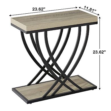 Narrow 2 Tier End Table Engineered Wood Top Metal Frame for Bedroom or Living Room