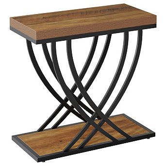 Narrow 2 tier End Table Engineered Wood Top Metal Frame for Bedroom or Living Room