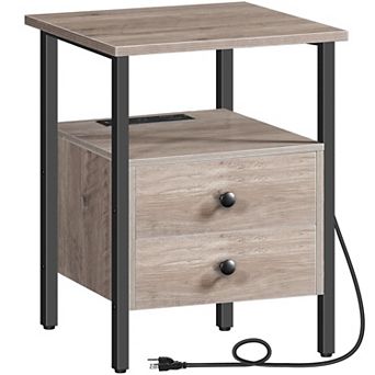 Modern Charging Side Table with Drawers and Open Shelves, Compact Design
