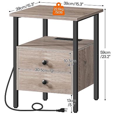 Modern Charging Side Table with Drawers and Open Shelves, Compact Design