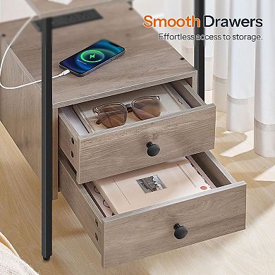 Modern Charging Side Table with Drawers and Open Shelves, Compact Design