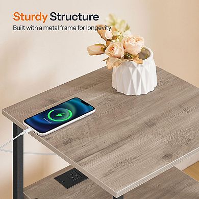 Modern Charging Side Table with Drawers and Open Shelves, Compact Design