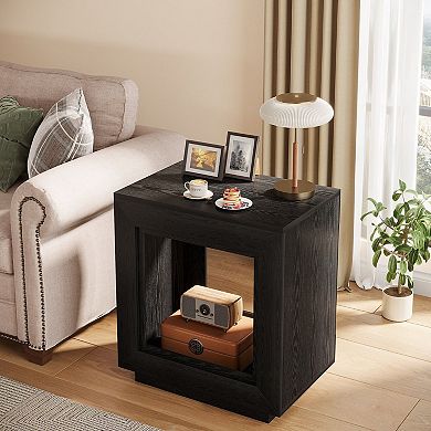 Rustic Wood Nightstand with Open Shelf and Tabletop Storage for Bedroom or Living Room
