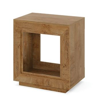 Rustic Wood Nightstand with Open Shelf and Tabletop Storage for Bedroom or Living Room
