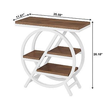 Small Space 4 Tier Side Table with Open Shelves, Metal Frame, and Wood Top for Hallway or Sofa Side