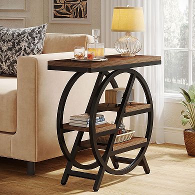 Small Space 4 Tier Side Table with Open Shelves, Metal Frame, and Wood Top for Hallway or Sofa Side