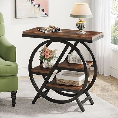 Small Space 4 Tier Side Table with Open Shelves, Metal Frame, and Wood Top for Hallway or Sofa Side