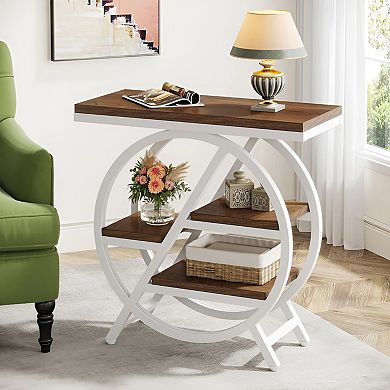 Small Space 4 Tier Side Table with Open Shelves, Metal Frame, and Wood Top for Hallway or Sofa Side