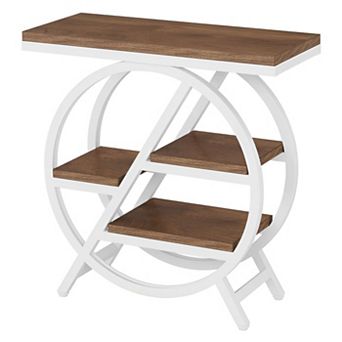 Small Space 4 tier Side Table with Open Shelves, Metal Frame, and Wood Top for Hallway or Sofa Side