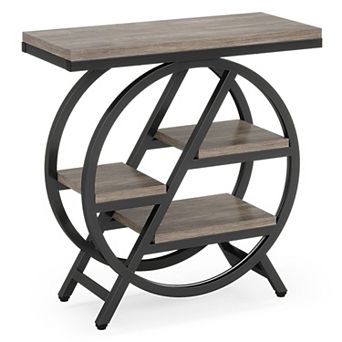 Small Space 4 tier Side Table with Open Shelves, Metal Frame, and Wood Top for Hallway or Sofa Side