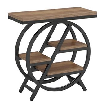 Small Space 4 tier Side Table with Open Shelves, Metal Frame, and Wood Top for Hallway or Sofa Side