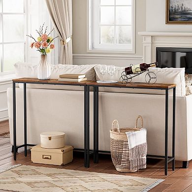Narrow Console Table with Shelves, Industrial Sofa Table for Small Spaces