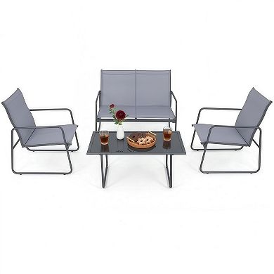 4-Piece Metal Patio Chat Set with Glass Coffee Table