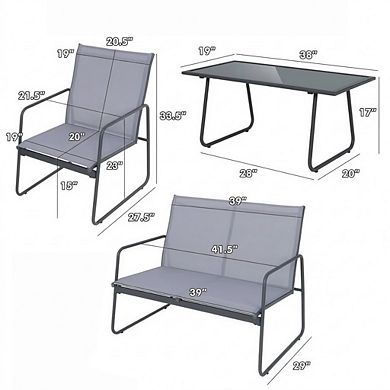 4-Piece Metal Patio Chat Set with Glass Coffee Table