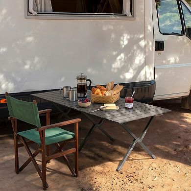 Folding Camping Table Portable Roll-Up Picnic Table for Outdoor Travel Hiking BBQ