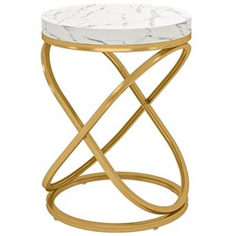 Modern Round End Table Faux Marble Top Metal Frame for Living Room or Sofa