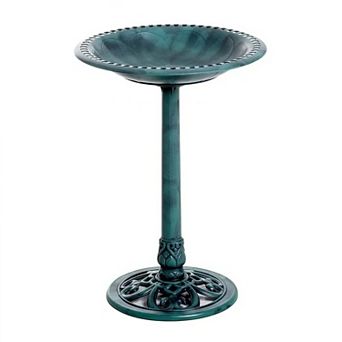 Resin Fleur-De-Lis Pedestal Bird Bath Garden Decor