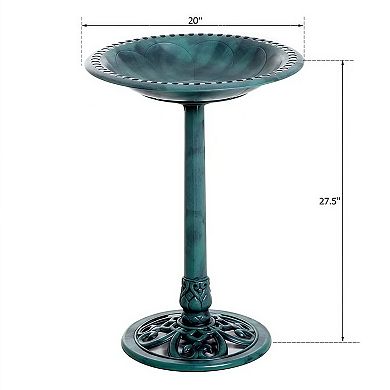 Resin Fleur-De-Lis Pedestal Bird Bath Garden Decor