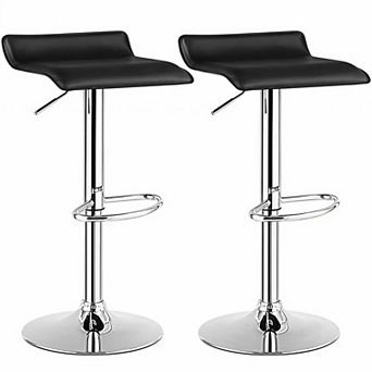 Set of 2 Adjustable Backless PU Leather Bar Stools with Chrome Base