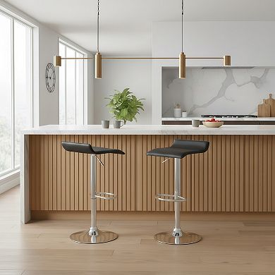 Set of 2 Adjustable Backless PU Leather Bar Stools with Chrome Base