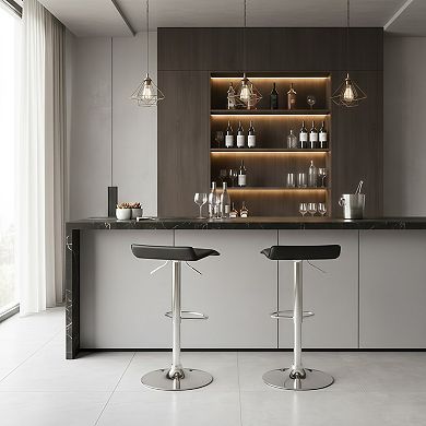 Set of 2 Adjustable Backless PU Leather Bar Stools with Chrome Base
