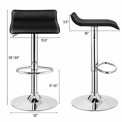 Set of 2 Adjustable Backless PU Leather Bar Stools with Chrome Base