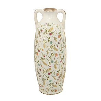Decorative Ceramic Amphora Vase with Floral Motif