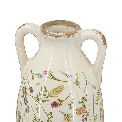 Decorative Ceramic Amphora Vase with Floral Motif