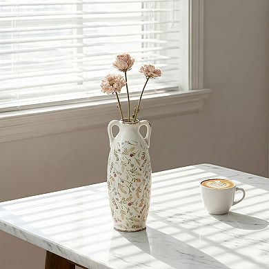 Decorative Ceramic Amphora Vase with Floral Motif
