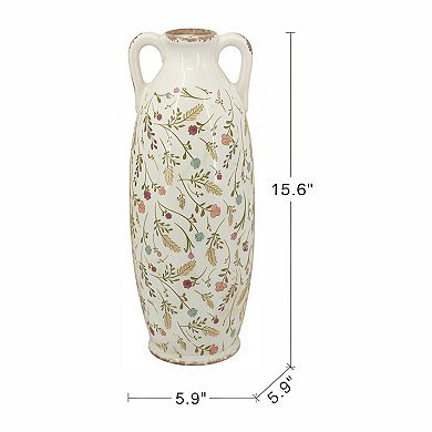 Decorative Ceramic Amphora Vase with Floral Motif