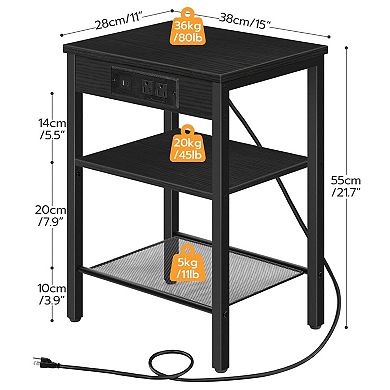 Narrow Sofa Side Table with Charging Station, 3 Tier Storage Shelf for Small Spaces