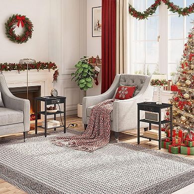 Narrow Sofa Side Table with Charging Station, 3 Tier Storage Shelf for Small Spaces