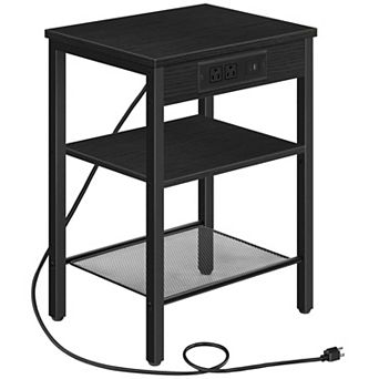 Narrow Sofa Side Table with Charging Station, 3 tier Storage Shelf for Small Spaces