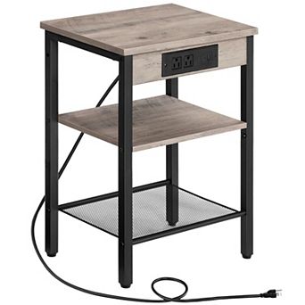 Narrow Sofa Side Table with Charging Station, 3 tier Storage Shelf for Small Spaces