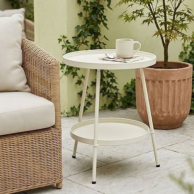 Round 2-Tier Metal Side Table for Indoor and Outdoor Use