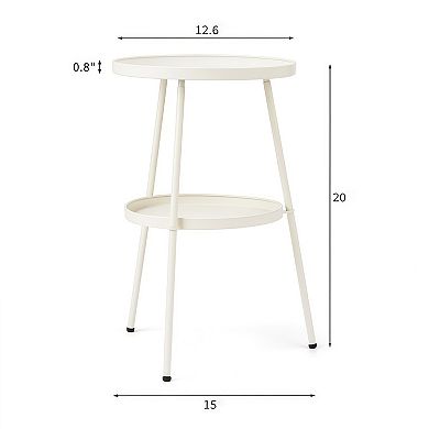 Round 2-Tier Metal Side Table for Indoor and Outdoor Use